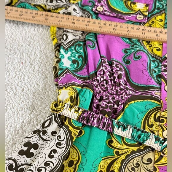Yoana Baraschi Dress Womens Size 4 Silk Paisley satin Belted Button up Mini - Picture 7 of 14